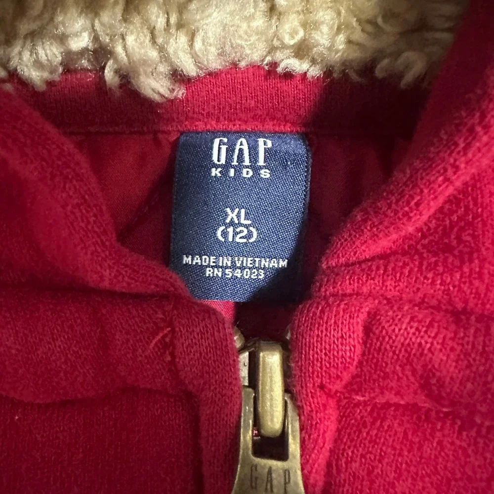 Gap Kids Red Full Zip Sherpa Lined‎ Hoodie Arch Logo Youth Extra Large XL (12)